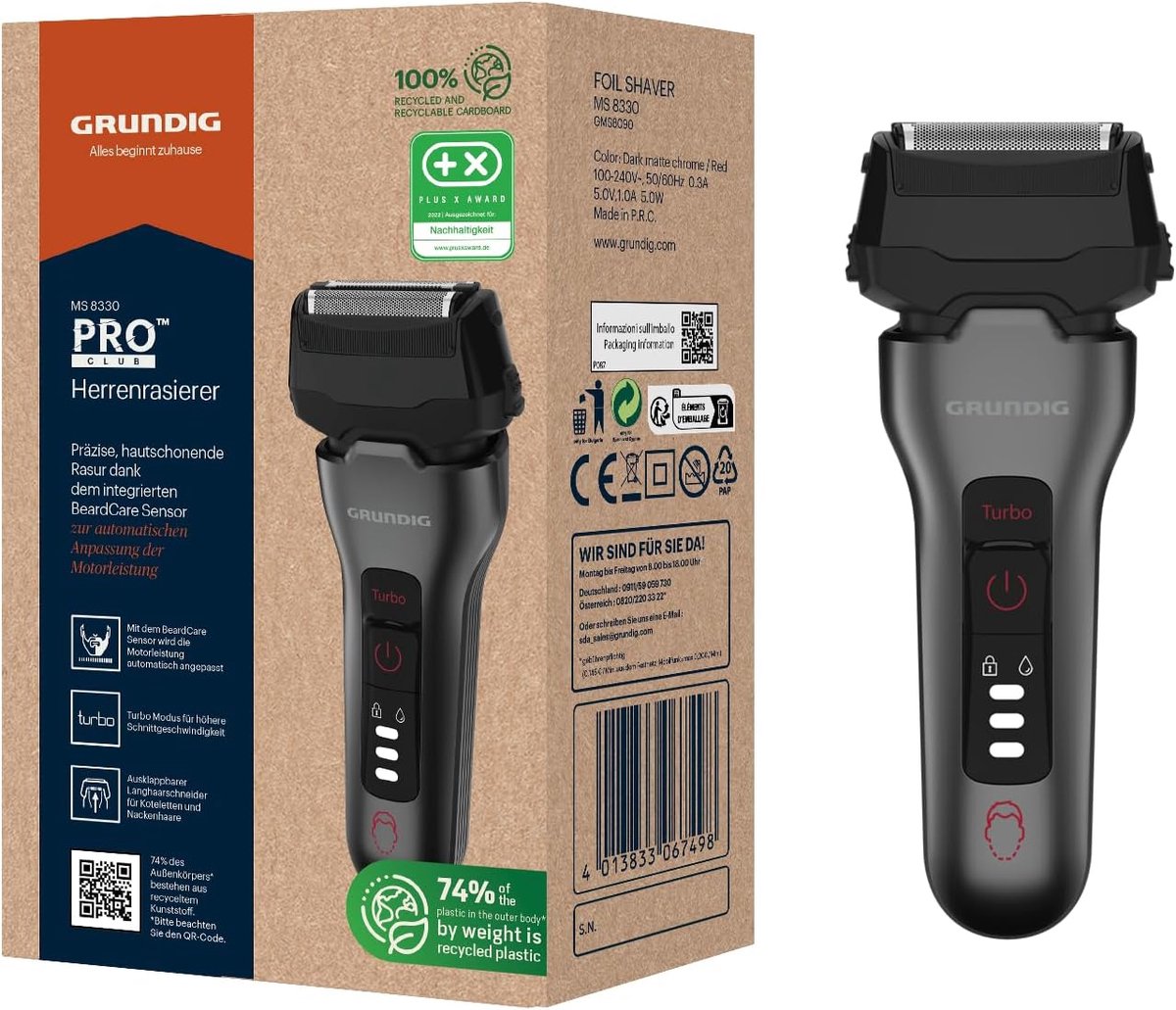 Scheerapparaat voor heren - Elektrisch scheerapparaat - Comfortabel scheren - 74% gerecycled materiaal - 17x6x6 cm - Donker