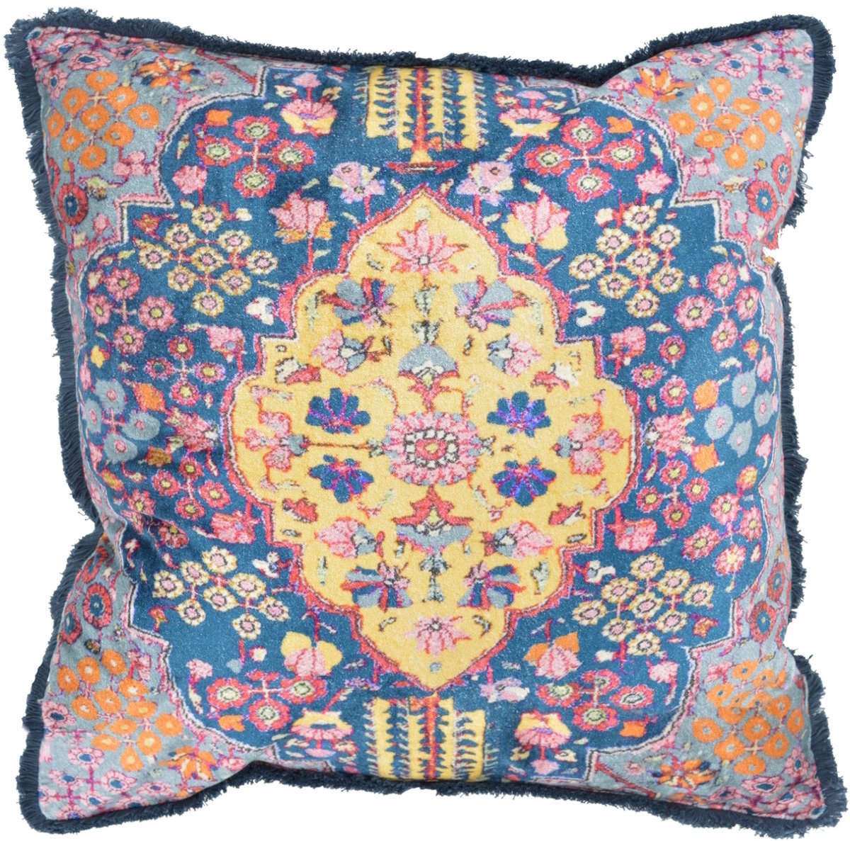 NOVÉE Sierkussen Persian Veda | 45 x 45 cm | Viscose/Katoen Blauw/Geel