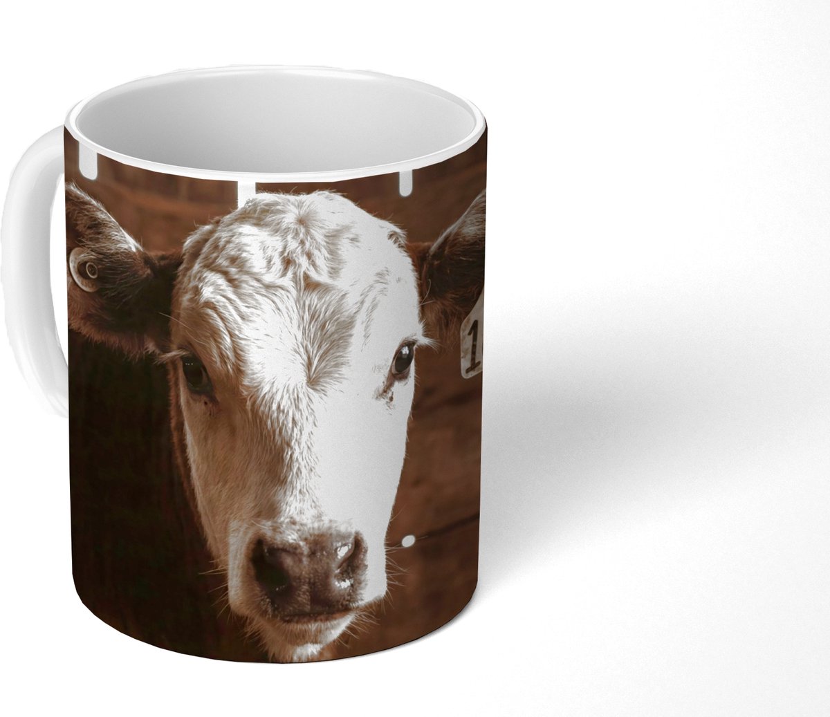 Mok - Koffiemok - Kalf - Oormerk - Houten stal - Mokken - 350 ML - Beker - Koffiemokken - Theemok