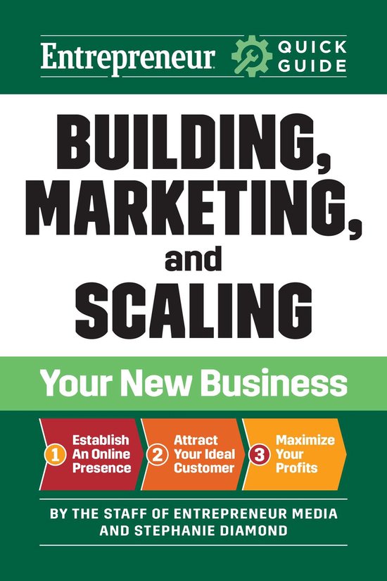 Omslag van 'Entrepreneur Quick Guide - Building, Marketing, and Scaling Your New Business' met de tekst: Bouwen, Marketing en Opschalen van uw nieuwe bedrijf.