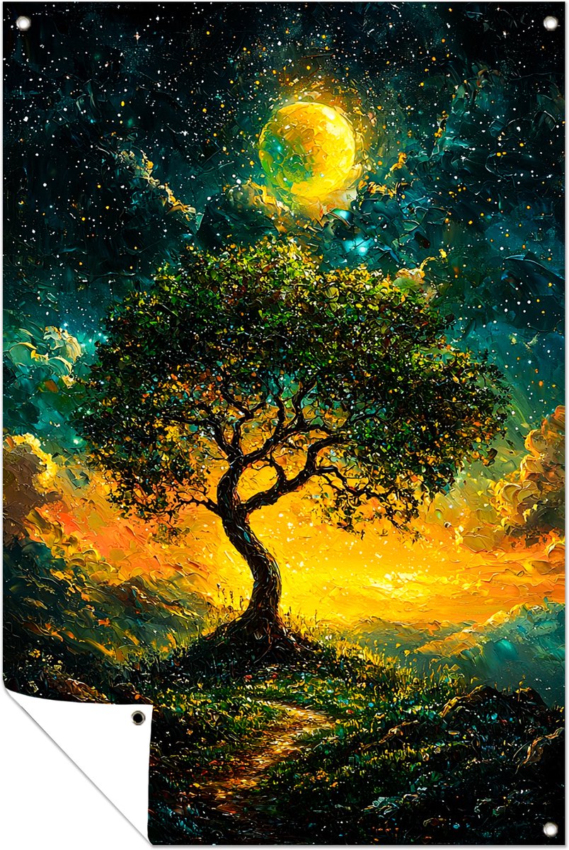 Boom bij zonsondergang - Wanddecoratie tuin - Tuinposter - 30x45 cm