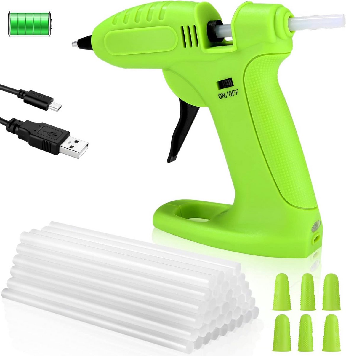 Draadloos Accu Lijmpistool Mini Set met 40 Sticks en Vingerhulzen voor Knutselen en Reparaties