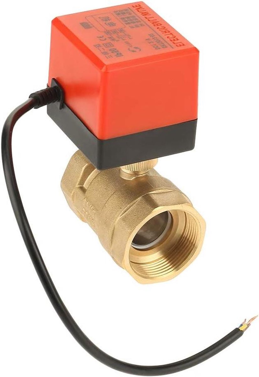 Kogelkraan met motor, messing 12V DC G1-1/2 DN40 voor airconditioning - geruisloos en elektrisch bediend.