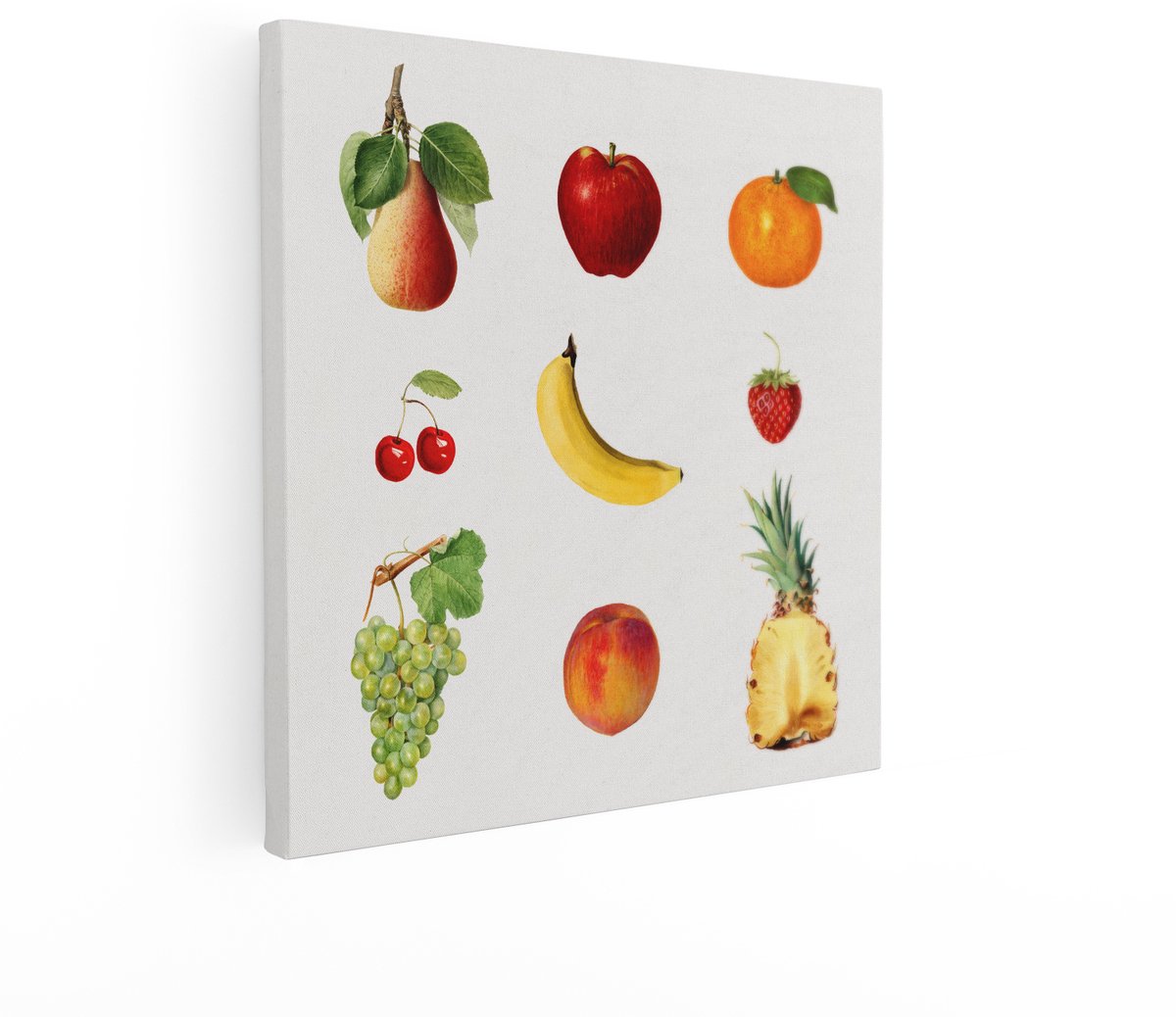 Artaza Canvas Schilderij Fruit - 90x90 cm - Wanddecoratie Keuken - Muurdecoratie Vintage - Decoratie Ananas Aardbei