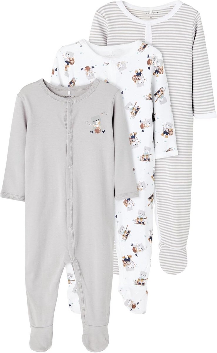 Set van 3 Biologisch Katoenen Baby Slaappakjes met Voetjes - Uniseks