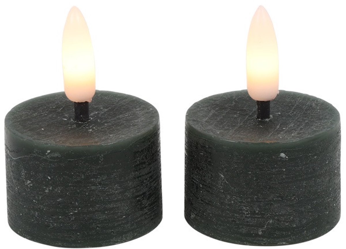 Countryfield LED theelicht rustiek groen 4cm set van 2 decoratief.