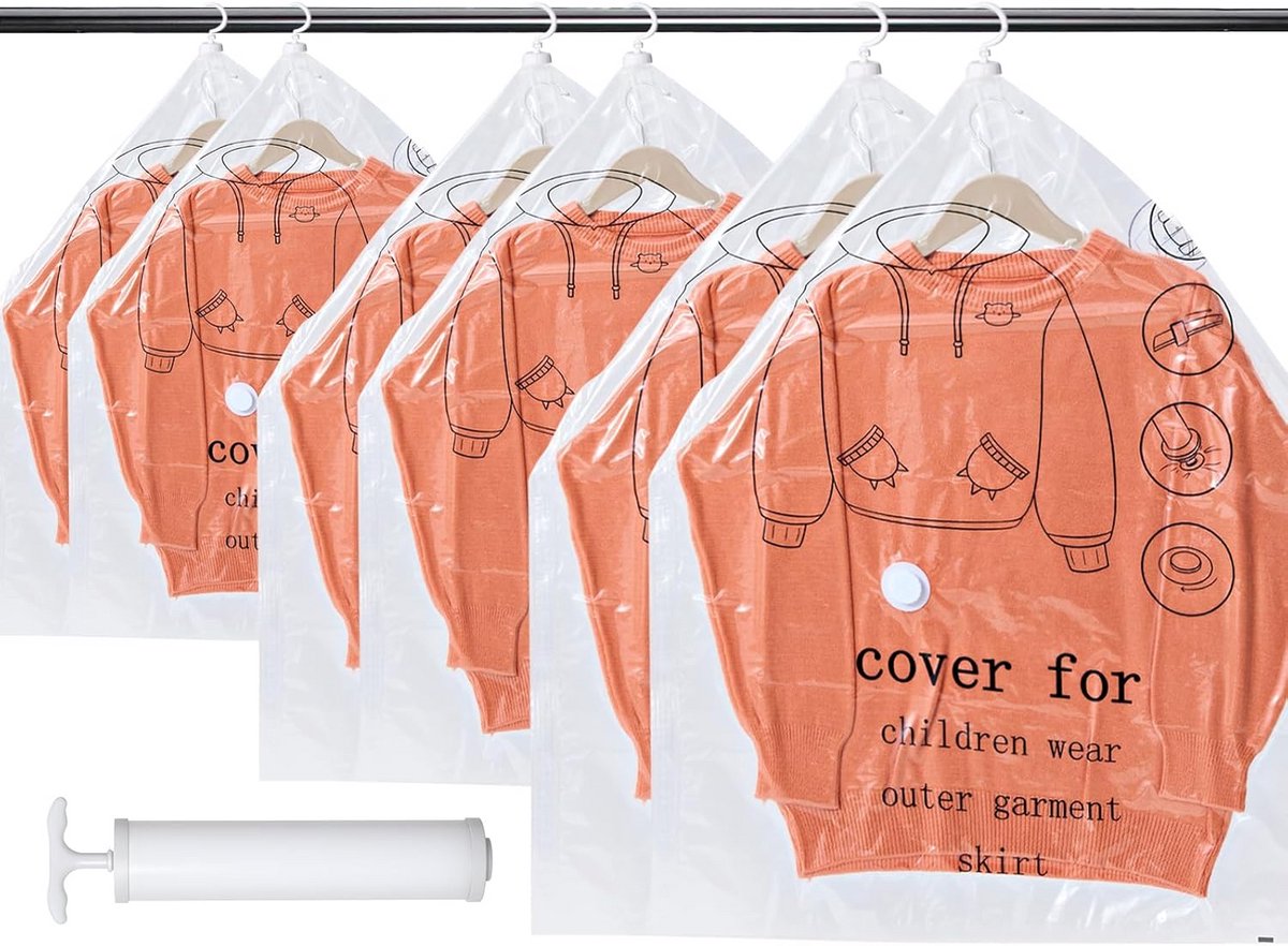 Set van 6 Vacuümzakken om Op te Hangen met Draaibare Haak voor Kleding