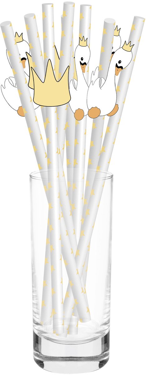 PARTYPRO - 10 Baby Zwaan Kartonnen Rietjes 20 cm wit met gele stippen