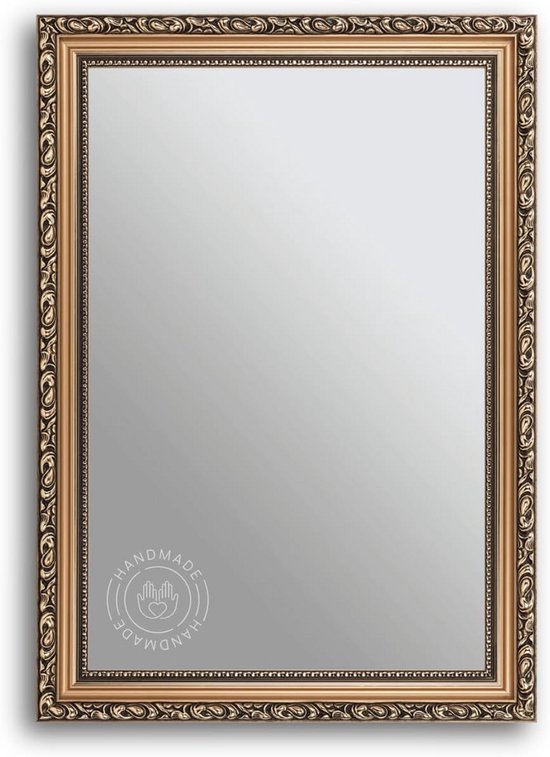 WAMIRRO Gebogen spiegel, vintage zwarte traditionele vintage sierlijke barokke spiegels, antieke koperen spiegels voor ingang/open haard /woonkamer/gang/badkamer.52 x 118 inch goud