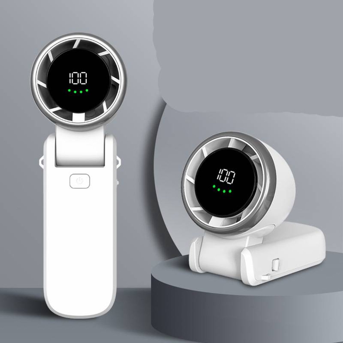 Handventilator met turbofunctie, 13.000 toeren per minuut voor directe verkoeling, instelbare snelheid (1 tot 100), snelladen via USB in 2 uur, tot 12 uur gebruikstijd, digitaal display, geschikt voor buiten, op reis en op het werk - wit.
