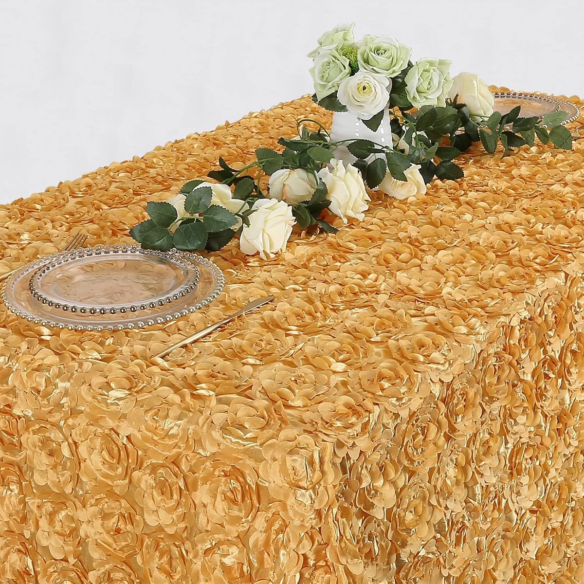 Luxe Gouden Rozetten Tafelkleed Satijn voor Feest en Bruiloft