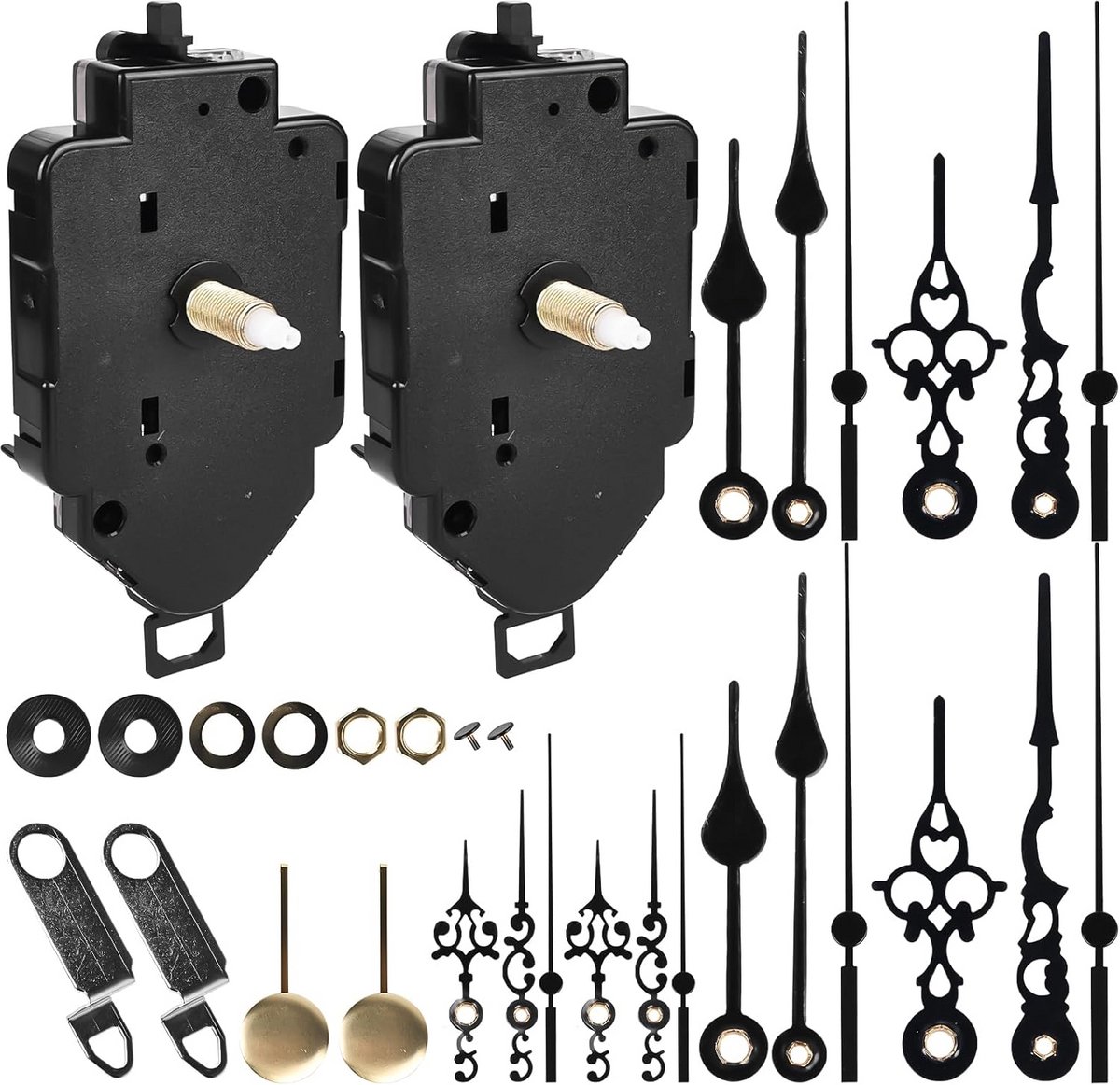 2 stuks Geruisloos Kwartsuurwerk Vervanging met 6 Wijzersets en Slinger voor Wandklok Reparatie