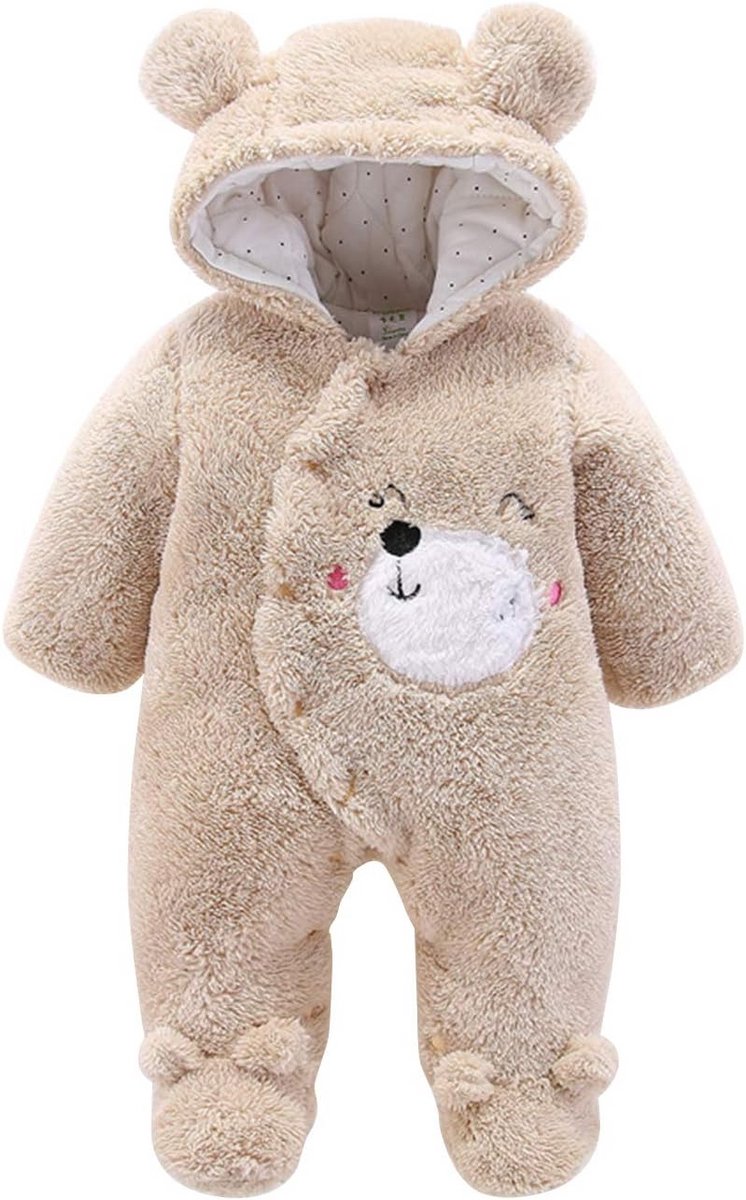Baby Winter Jumpsuit met Capuchon Fleece Warm Romper Sneeuwpak voor Jongens en Meisjes 0-12 Maanden