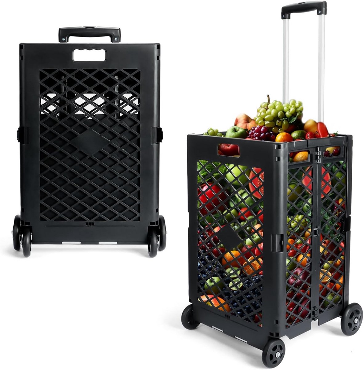 Opvouwbare Winkelwagen met Grote Capaciteit (70L) en Zwenkwielen - Compact & Duurzaam