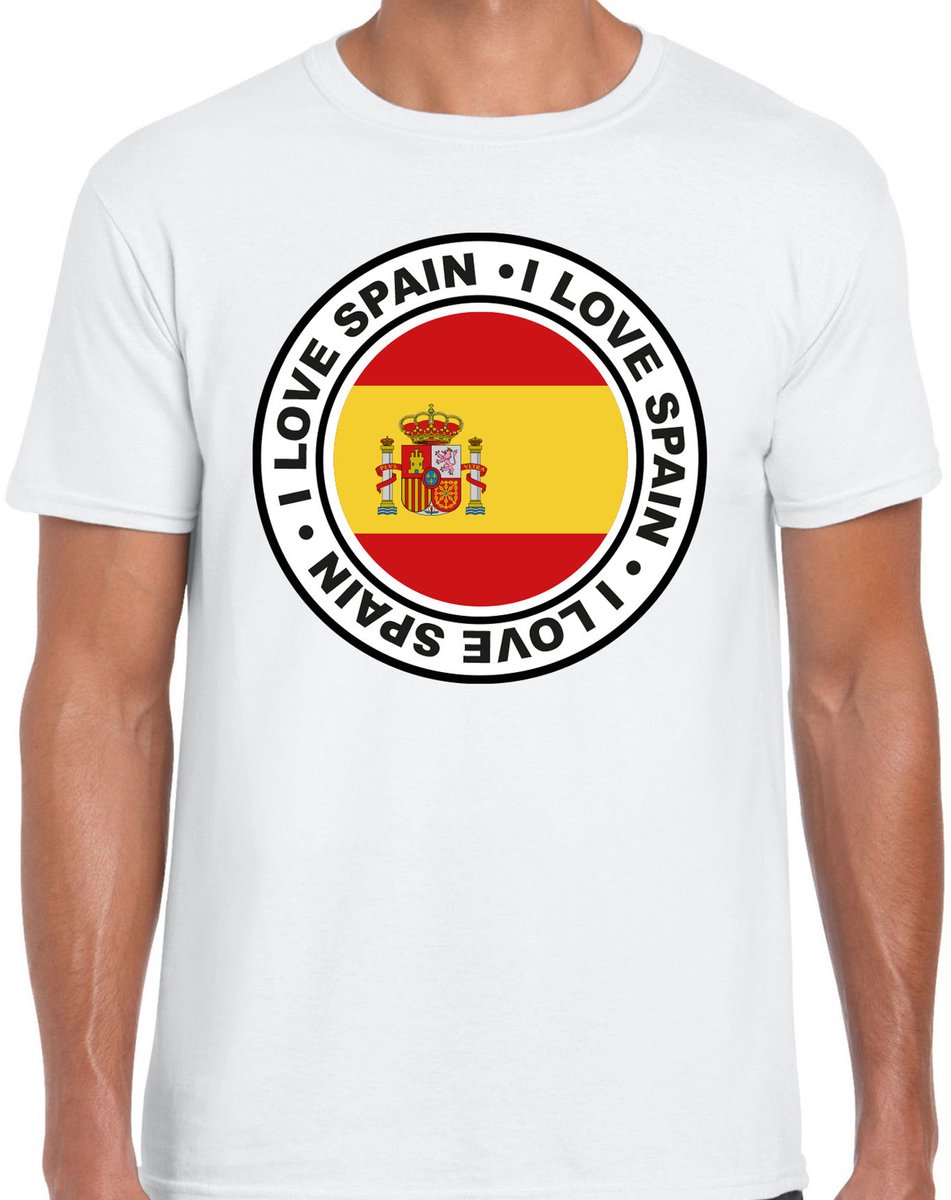 Bellatio Decorations Verkleed T-shirt voor heren - I love Spanje - wit - voetbal supporter - themafeest L