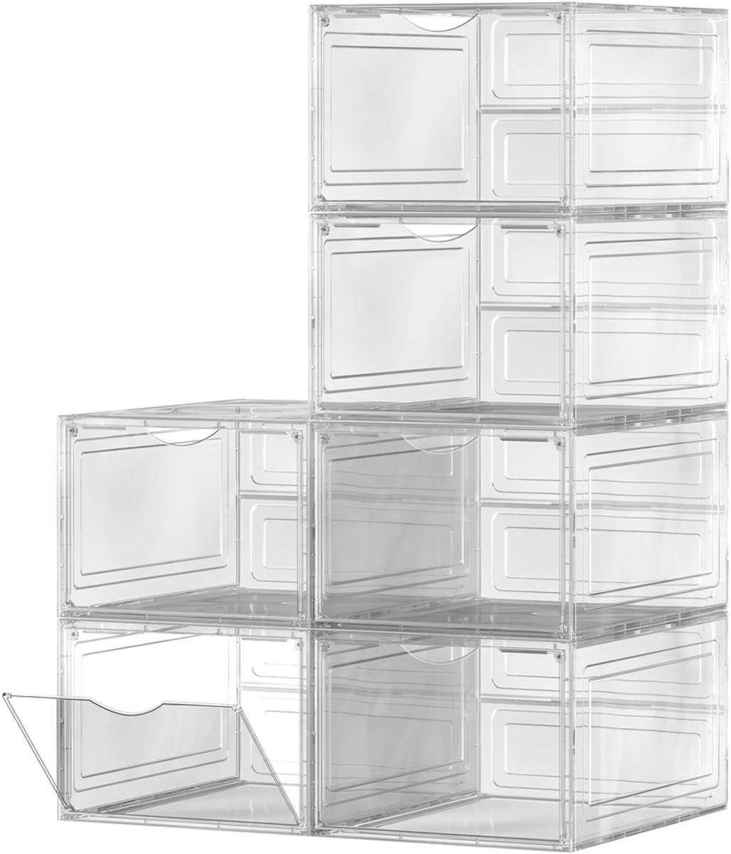 Schoenendozen – Set van 12 – Transparant wit – Stapelbaar – Voor schoenen tot maat 45 – 27 x 34,5 x 19 cm