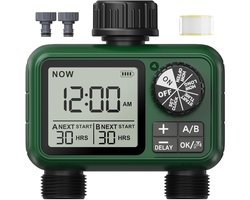 Besproeiingscomputer Premium Slimme Waterregeling – Waterverdeler Met Programmeerbare Watertimer En Regenvertraging – Druppelsysteem Automatische Bewatering Voor Tuin En Gazon | Digitaal Display Met Instelbare Schema’s