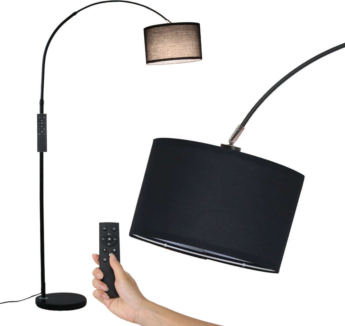 ANTENLICHT Moderne Vloerlamp Zwart - Staande Lamp Met Zwart Kap - 1 lichts 9W - 3000K-6000K 860LM - H 165 -180cm - Naturel - Woonkamer - Slaapkamer - Met Afstandsbediening & Voetschakelaar thumbnail 7