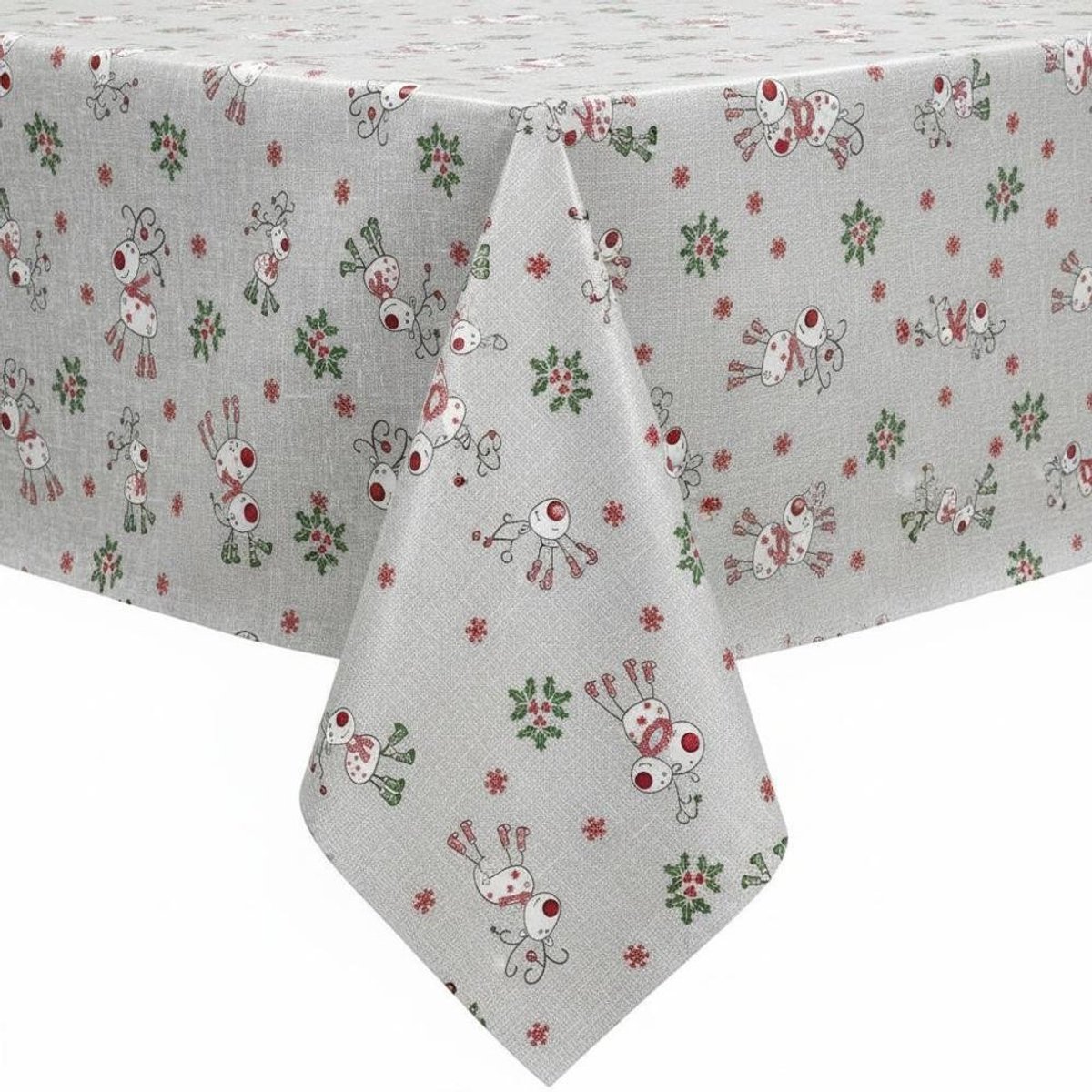 Protecttable - Kerst Tafelzeil Rendier Grijs 140x130cm - Tafelkleed Afwasbaar - Kunststof