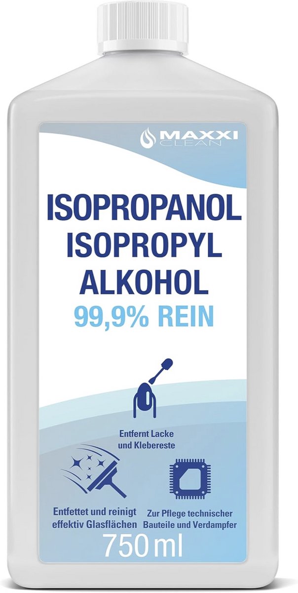 Maxxi Clean Isopropanol 99,9% – Reinigingsalcohol 750 ml – IPA Ontvetter & Oplosmiddel – Elektronica & Oppervlakte Reiniger