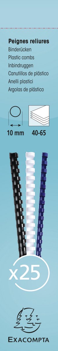 Exacompta Doos van 25 plastic spiraal inbindruggen 10 mm - A4 - Wit - 76300E