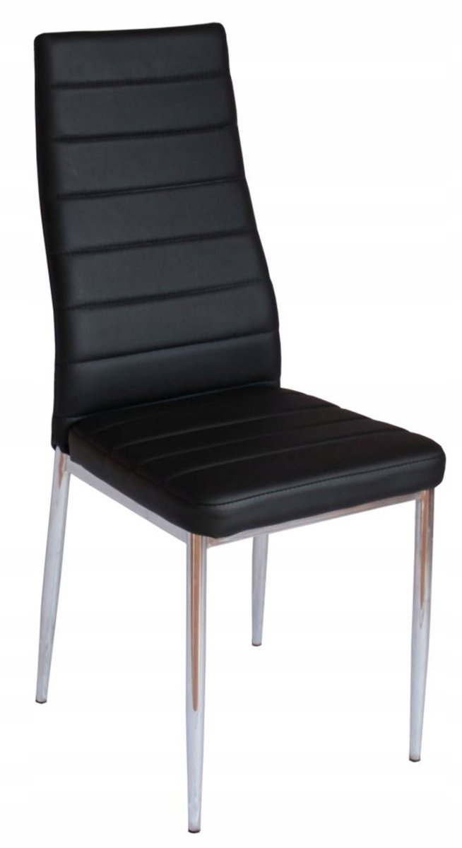 Furnitex DC2-001 - Eetkamerstoel - Zwart kunstleer - Verchroomde metalen poten