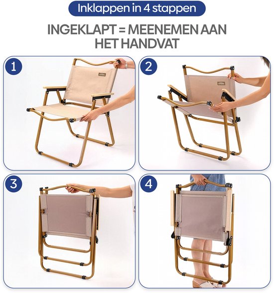 NIVADA Campingstoel 2pcs - Beige - Opvouwbaar - 120kg Draagkracht - Tuinstoel - Strandstoel - Klapstoel van Merkloos — afbeelding 2
