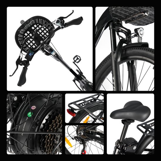 TTGO Elektrische Fiets - Tot 120 km Actieradius - 18Ah Accu - 26" stadsfiets - Shimano 7 Versnellingen - LCD Display - zwart van TTGO — afbeelding 3