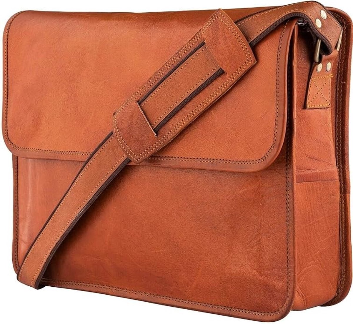 Vintage bruine laptoptas met schouderband - Compact formaat voor dagelijks gebruik