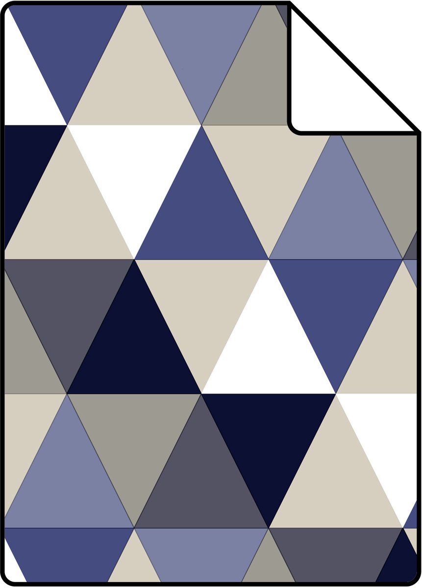 Proefstaal ESTAhome behang driehoekjes donkerblauw, grijs en beige - 26.5 x 21 cm - 138716-S