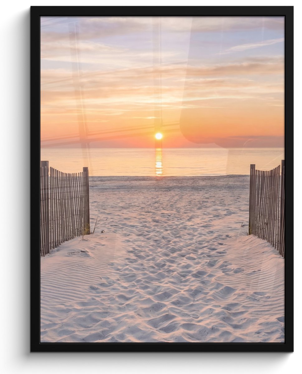 FrameYourWall Poster in lijst - Fotolijst 60x80 cm - Posters - Zonsondergang - Strand - Zand - Posterlijst zwart - Decoratie - Wanddecoratie woonkamer - Muurdecoratie slaapkamer