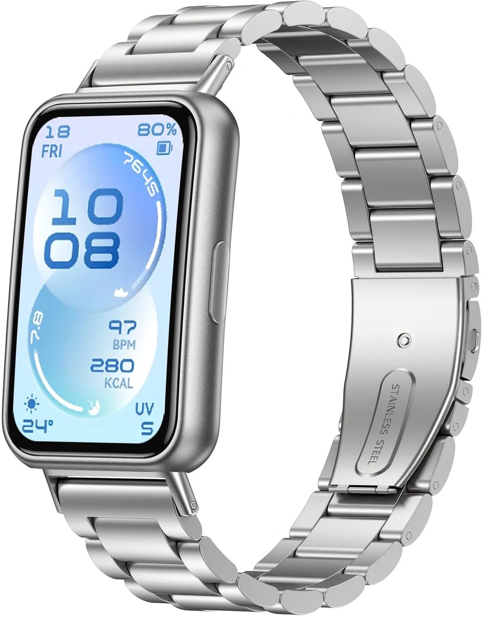 Strap-it Stalen band geschikt voor Huawei Band 11 / Huawei Band 11 Pro (Zilver)