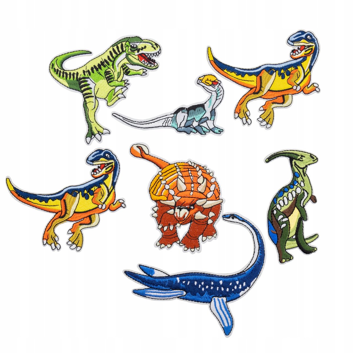 Zestaw Dinosaurussen - Textielapplicaties - Strijkpatches - Kleurrijk - Decoratief 7 stuks