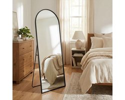 Møholm Passpiegel - 160x60 cm - Wandspiegel - Modern - Kleedkamer Spiegel - Staande Spiegel met Metalen Rand - Kleur: Zwart