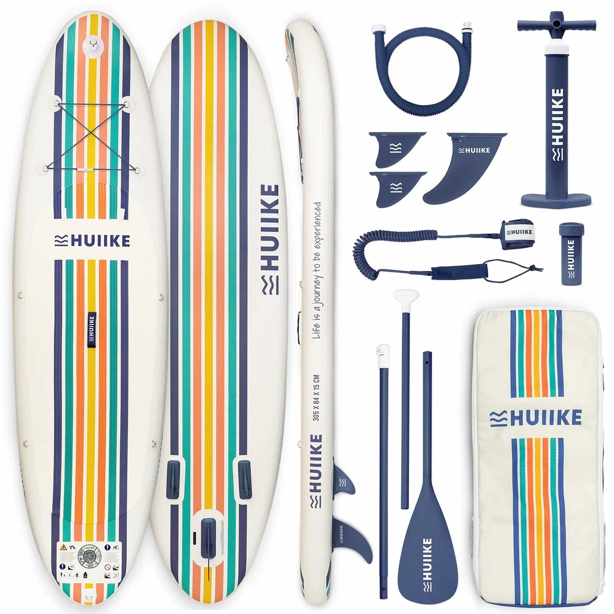 HUIIKE SUP Board - Opblaasbaar Paddle Board met Accessoires, Peddel, Vinnen, Pomp - Stand Up Paddle met Hoge Stabiliteit - 305 x 84 x 15 cm - Max. 130 kg