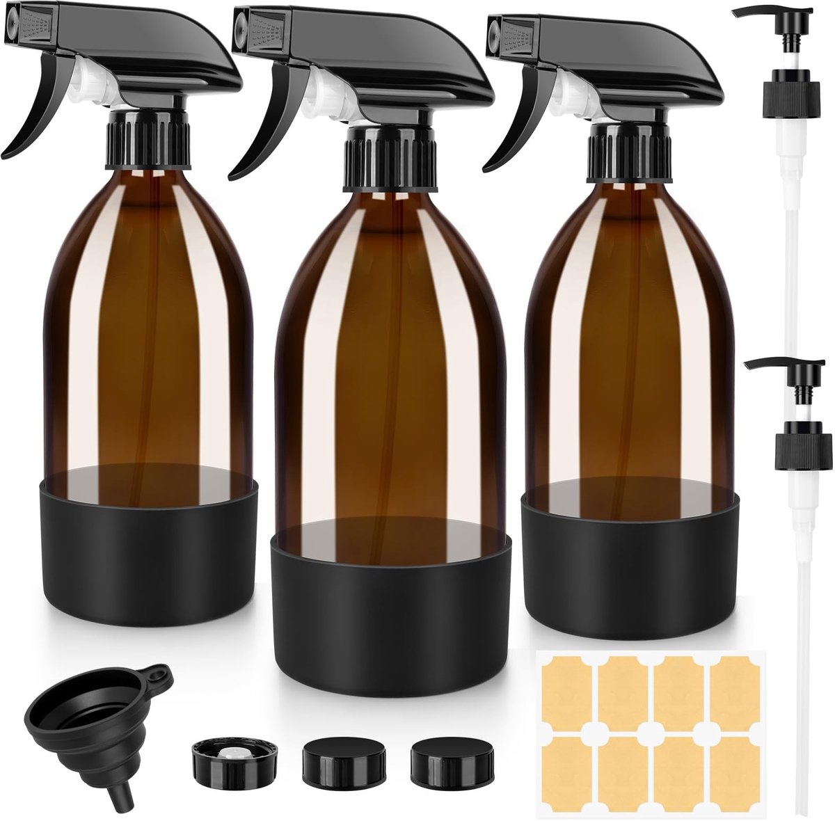 Amber Glazen Sprayflessen Set van 3, 500ml voor Schoonmaak, Planten, Essentiële Oliën, Haarverzorging, Herbruikbaar, Verstelbare Spraykop