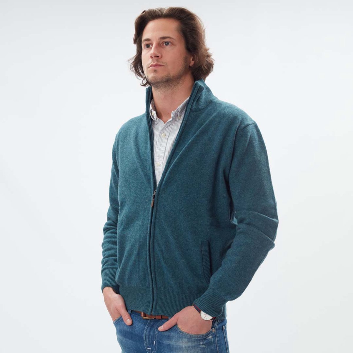 Osborne Knitwear Cardigan met rits - Lamswol - Hunter - 3XL