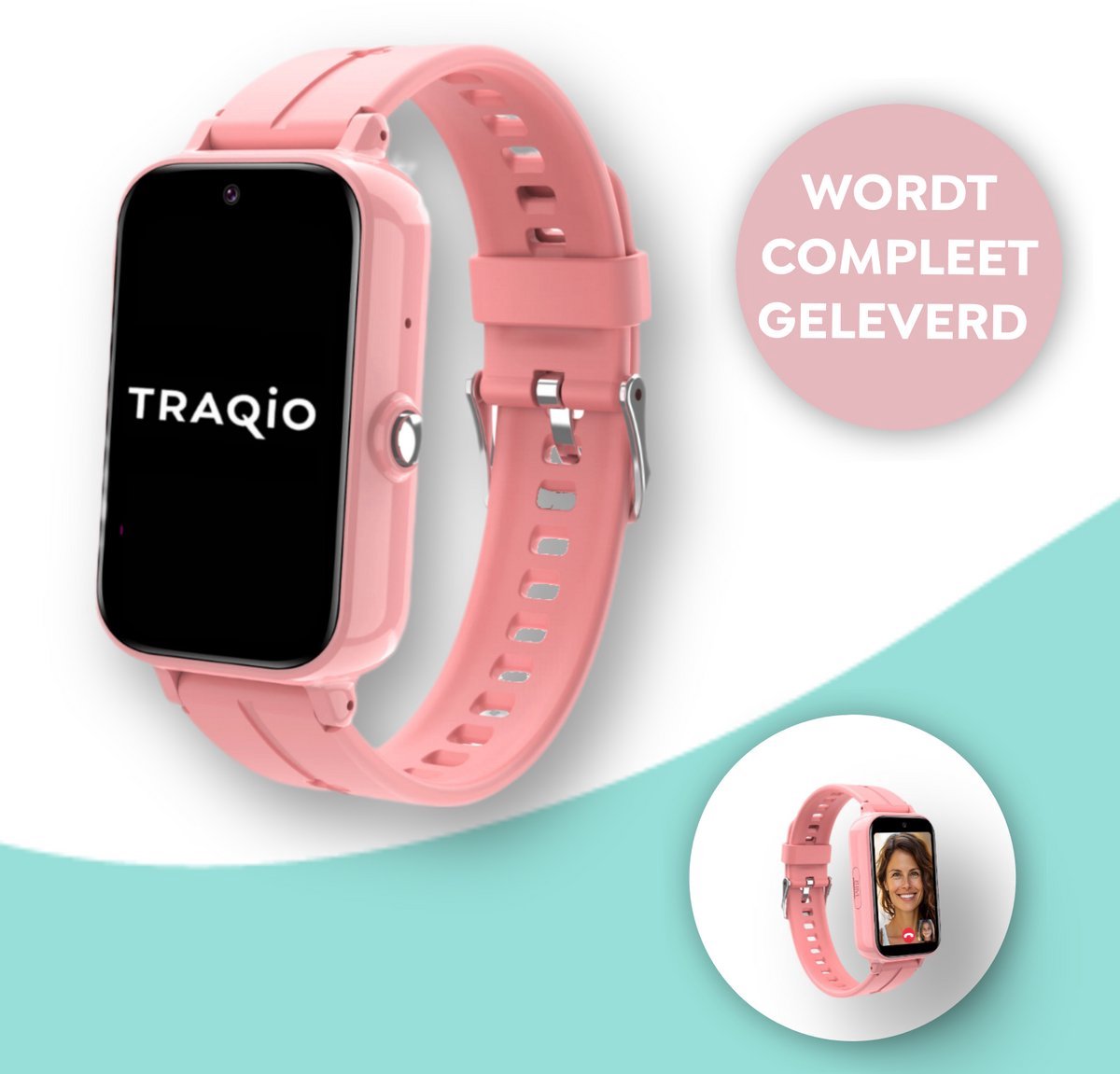 Traqio TRQ11 - GPS horloge kinderen - gps horloge kind - kinderhorloge bellen - veilig buiten spelen horloge kind - kinderhorloge met gps - kinderhorloge - Kinder smartwatch GPS - GPS horloge school - Roze