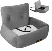 Purlov Autostoel hond 44 x 35 x 30 cm grijs met riem en kussen voor veilig vervoer kleine dieren