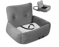 Purlov Autostoel hond 44 x 35 x 30 cm grijs met riem en kussen voor veilig vervoer kleine dieren