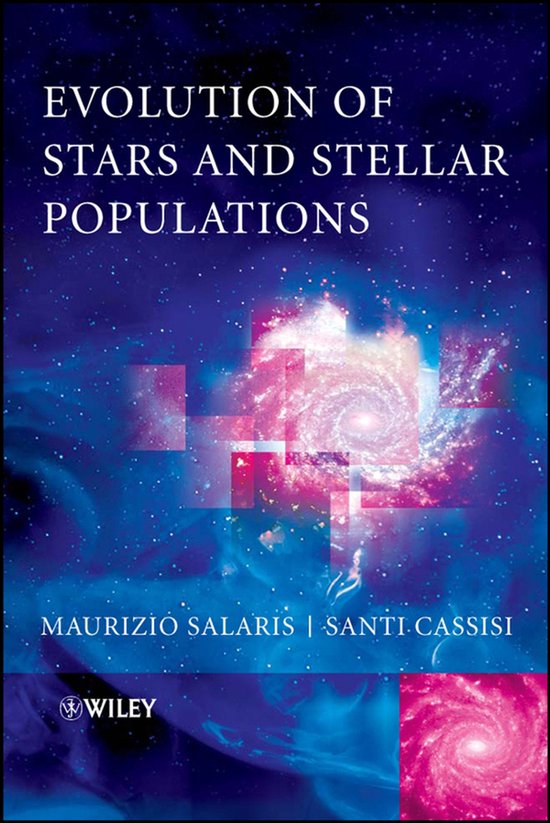 Boekomslag Evolution of Stars and Stellar Populations met een paarse sterrenstelsel-achtergrond en roze spiraalstelsel.