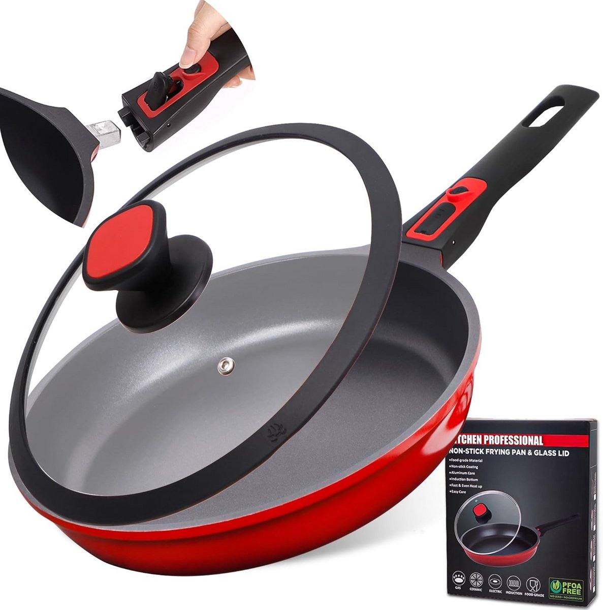 Anti-aanbak koekenpan 10 inch met siliconen deksel ovenveilig voor inductie en gas