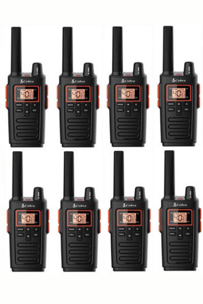 Set van 8 Cobra RX380 vergunning vrije portofoons PMR446 IPX2