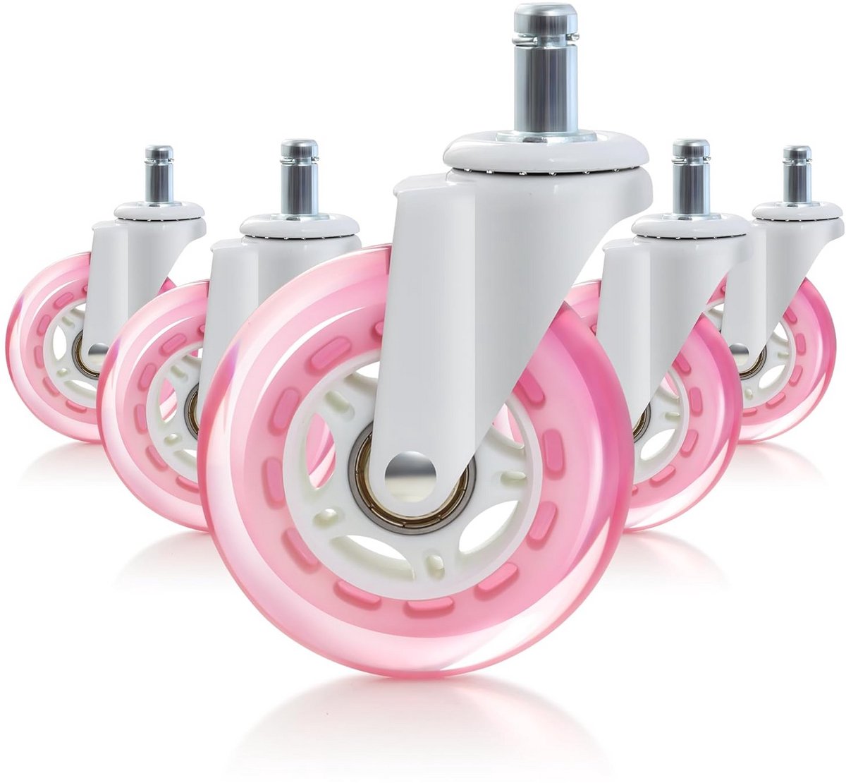 Set van 5 Roze Bureaustoel Wielen Reserveset, 75mm Zacht Rubber voor Harde Vloeren
