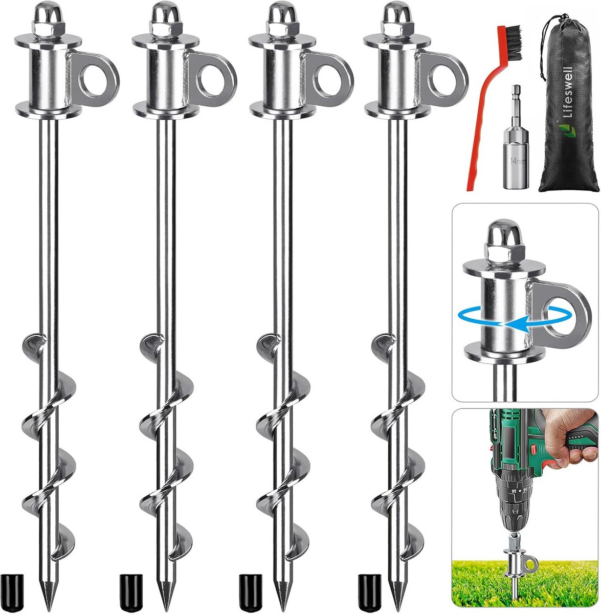 4x Sterke Grondankers 32,5 cm - Schroefharingen voor Tent, Trampoline en Schuur