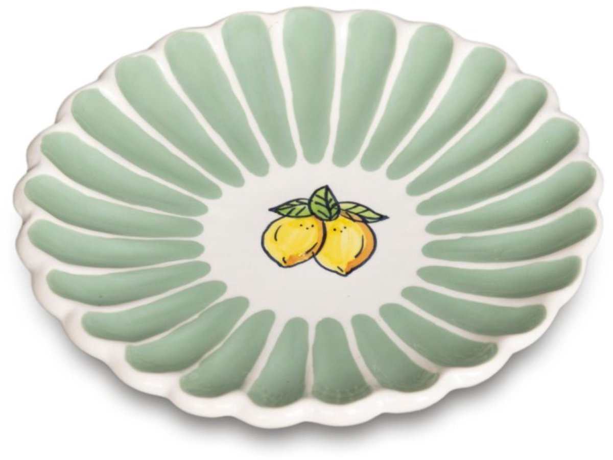 Petitfour Bordje Fruity Citron – Gestreept - Groen/Wit – Aardewerk – ø 15cm - Dishes & Deco
