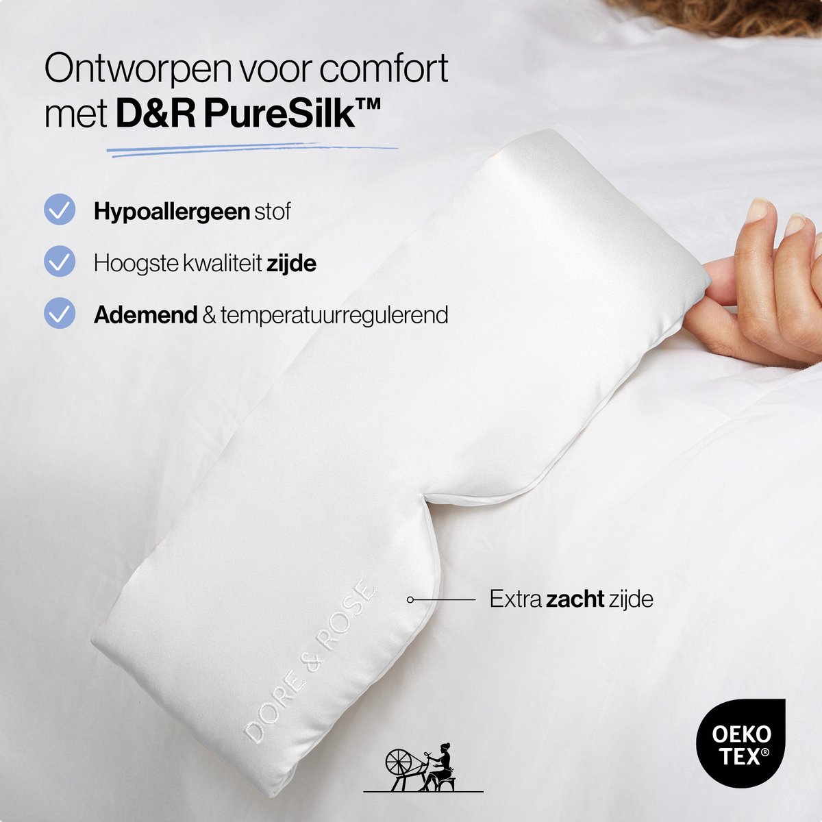 Dore & Rose - Slaapmasker - Oogmasker - Zijden Slaapmasker Voor Mannen en Vrouwen - Deep Sleep Mask - Eye Mask - Verduisterend - Wallen - Wit — afbeelding 5