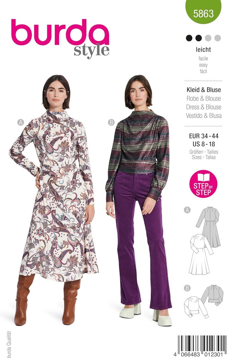 Naaipatroon Jurk en Blouse Asymmetrische Plooien Dames Maten 34-44