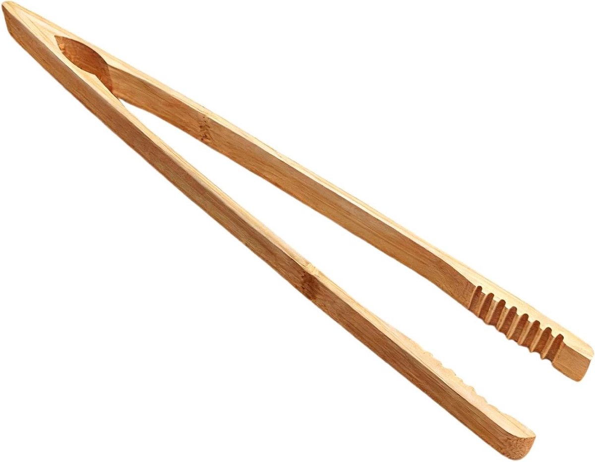 Houten serveertang voor salade, broodclip voor keuken en camping.