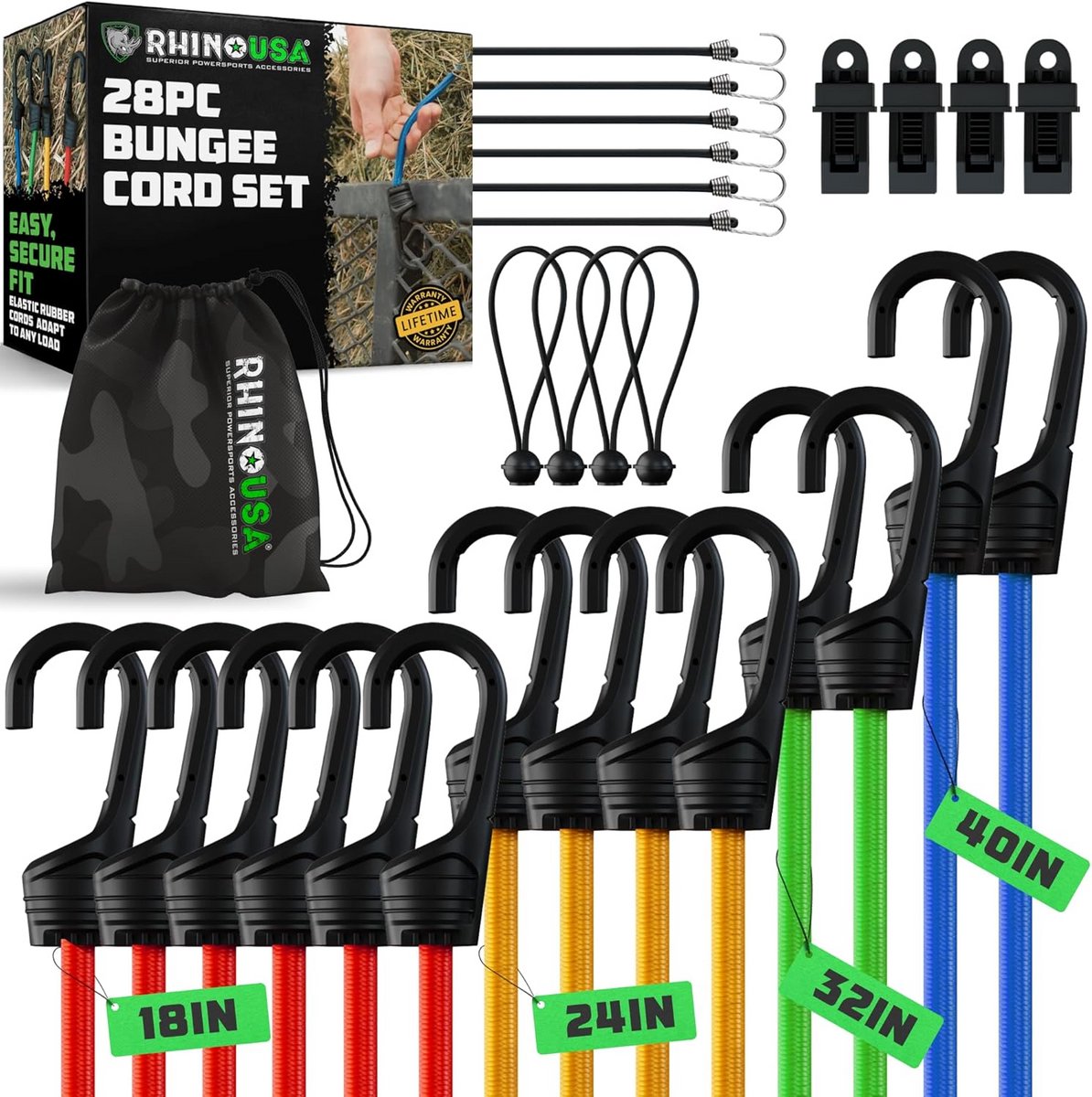 28x Heavy Duty Bungee Koorden met Haken Assortiment - Verstelbaar & Weerbestendig